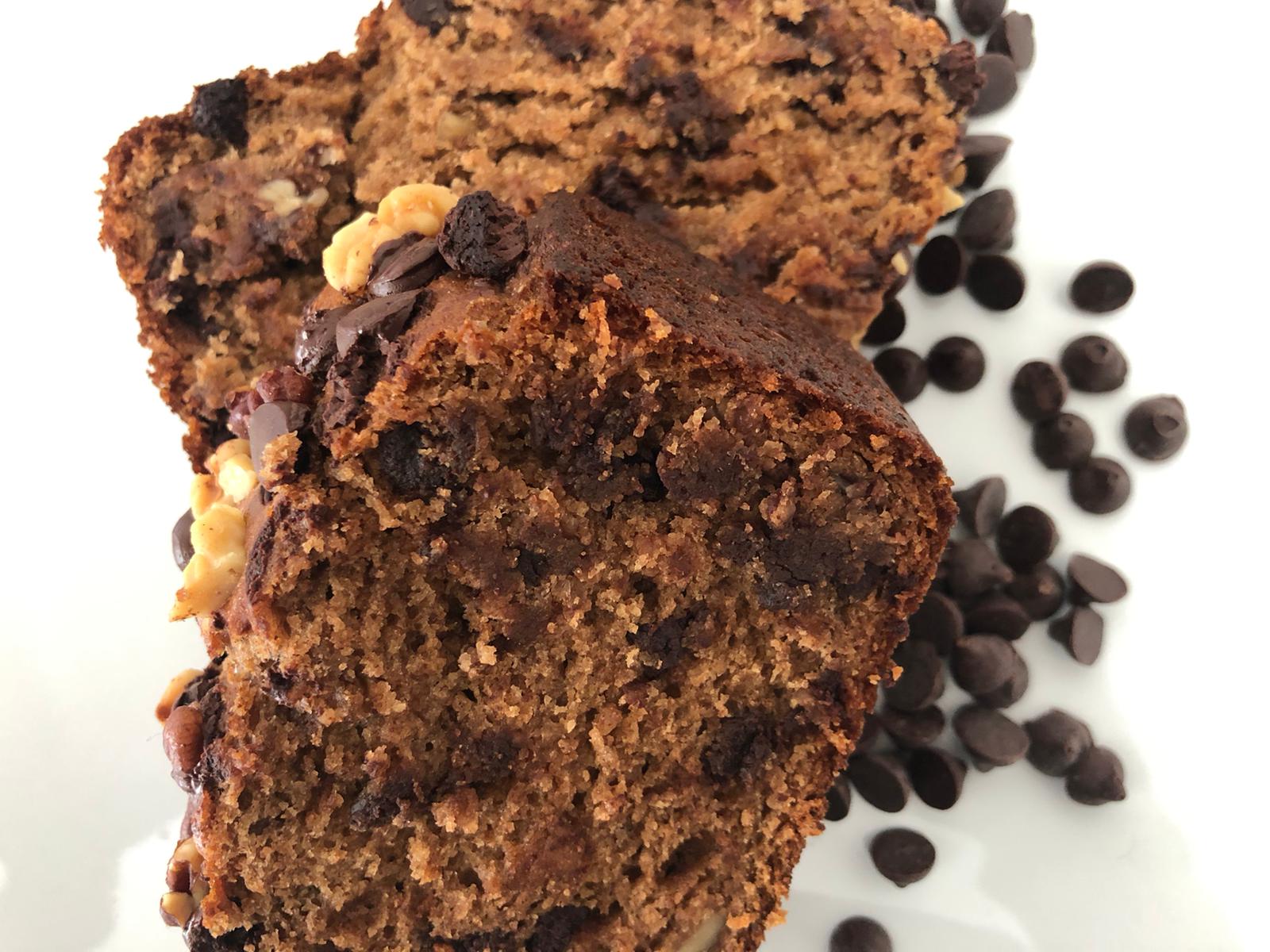 Banana bread with dark chocolate chips
