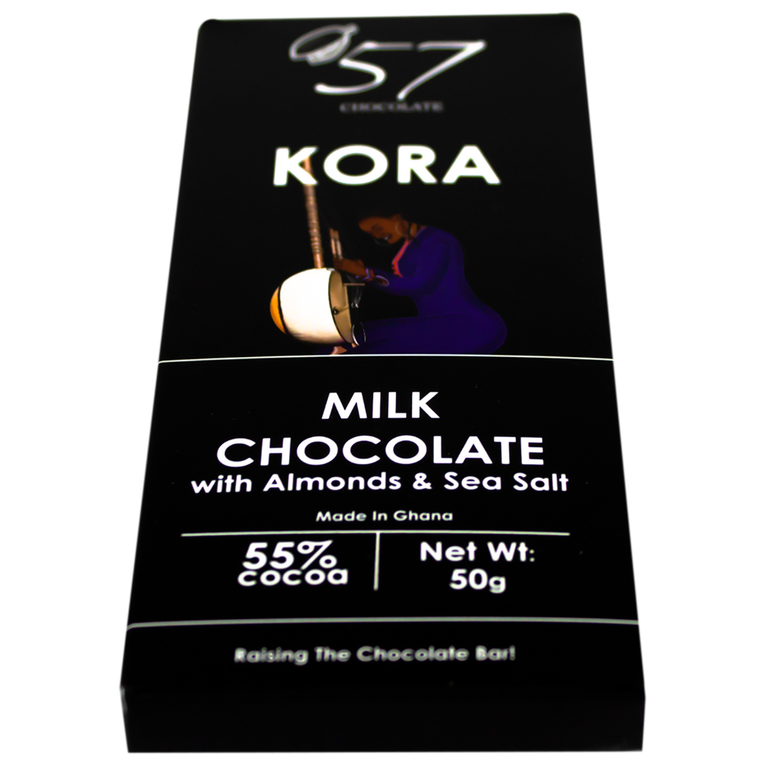 Milk chocolate with almonds and sea salt.