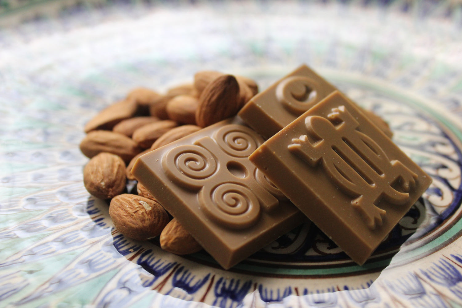 Chocolate with adinkra symbols from Ghana.