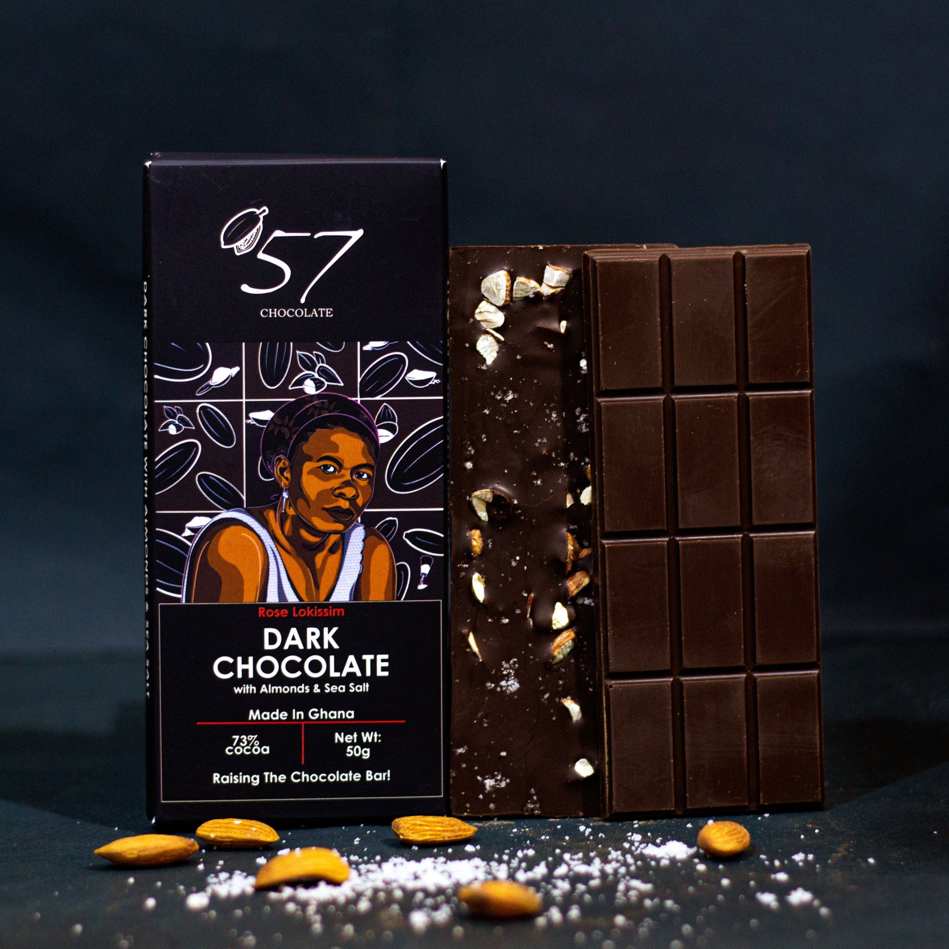 Dark Chocolate with Almonds & Sea Salt made by '57 Chocolate.
