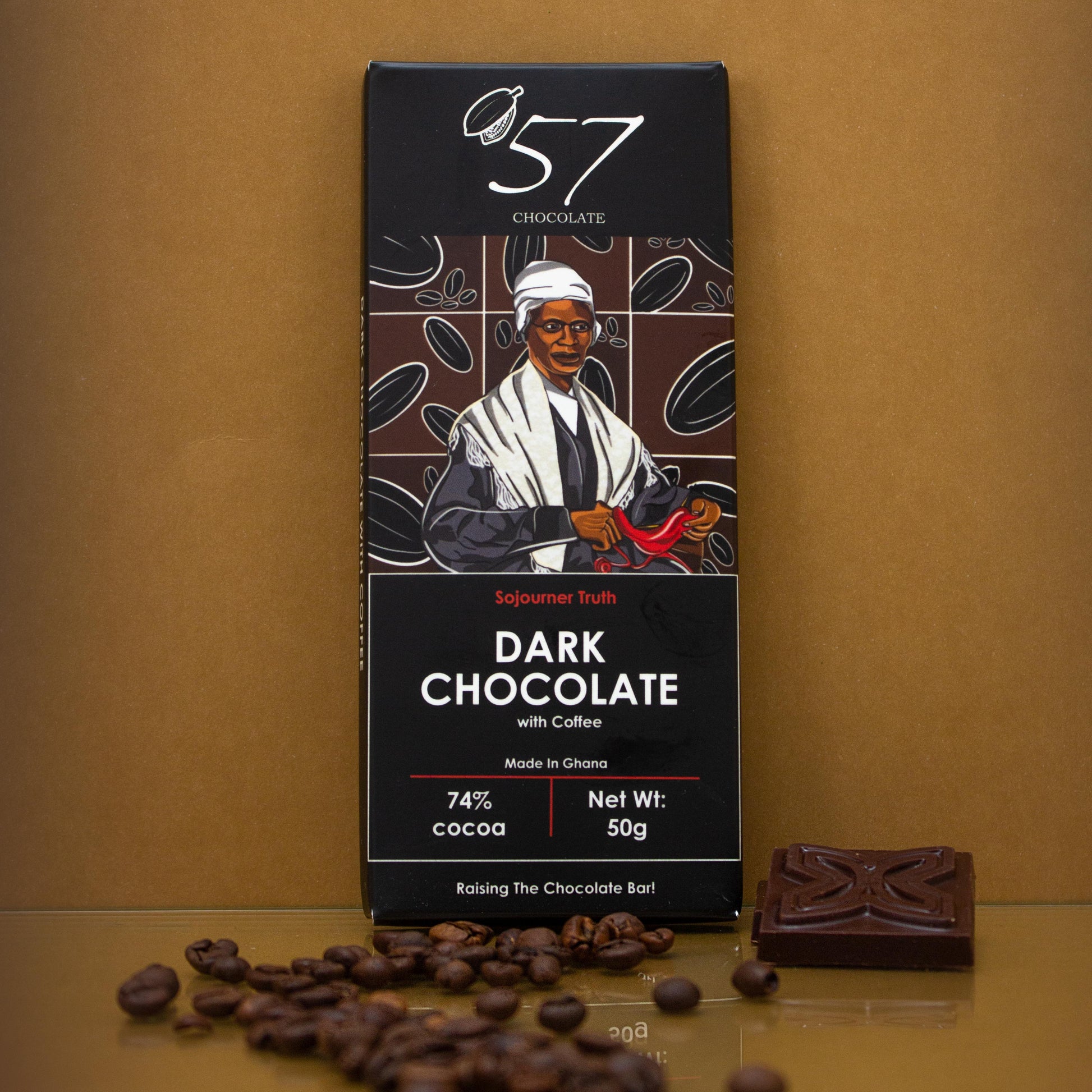 57 Chocolate bar packaging with a portrait Sojourner Truth. 